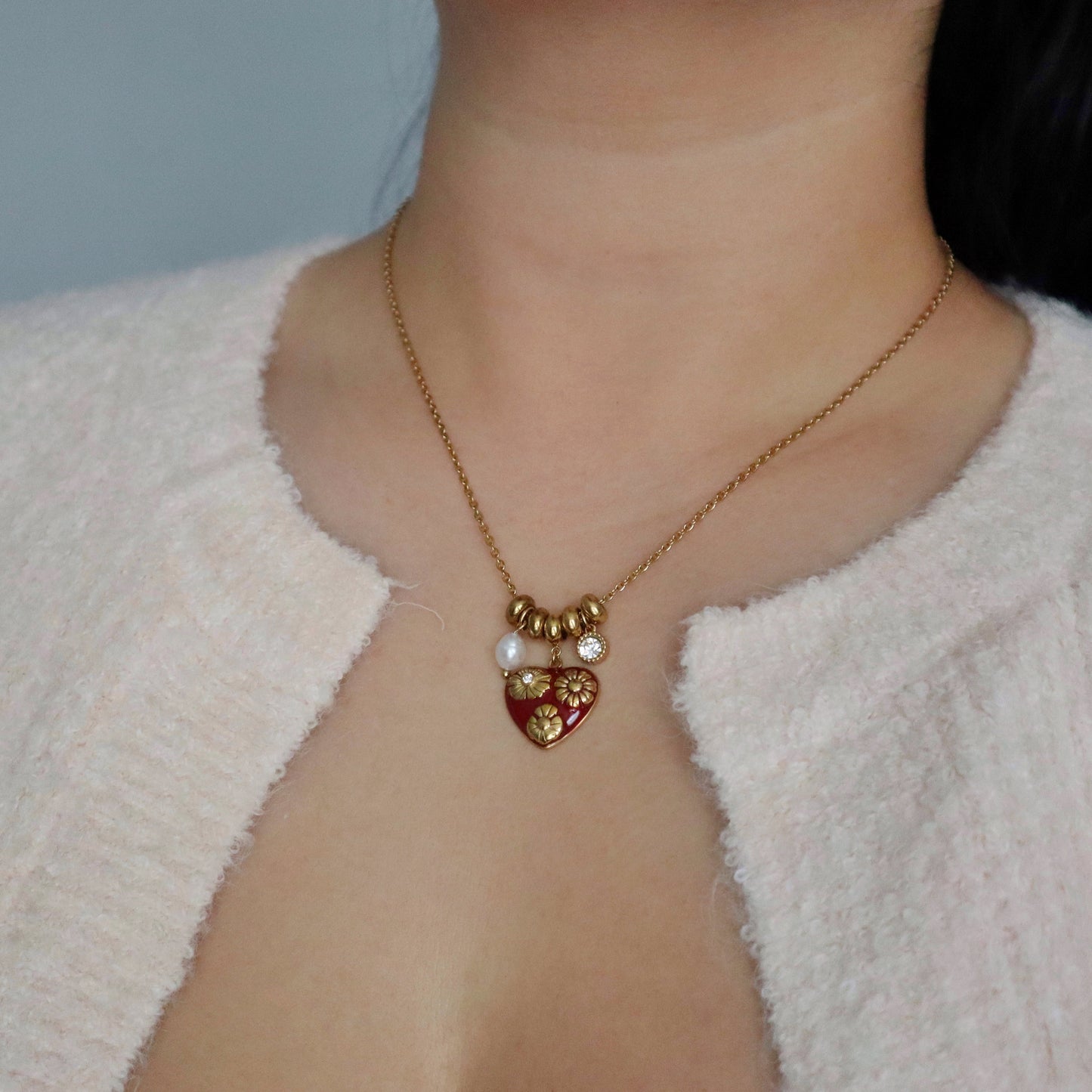 Blooming Heart Charm Necklace