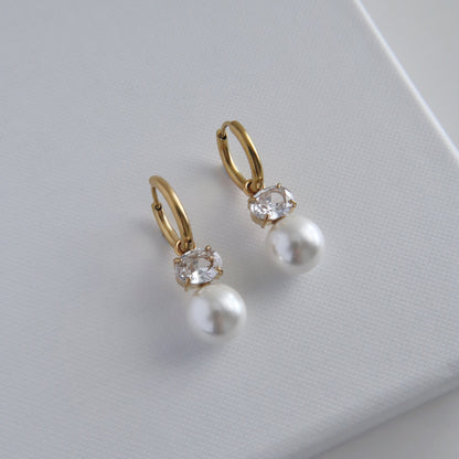 Lilian CZ Pearl Hoop Earrings | Special Occasion Hoops