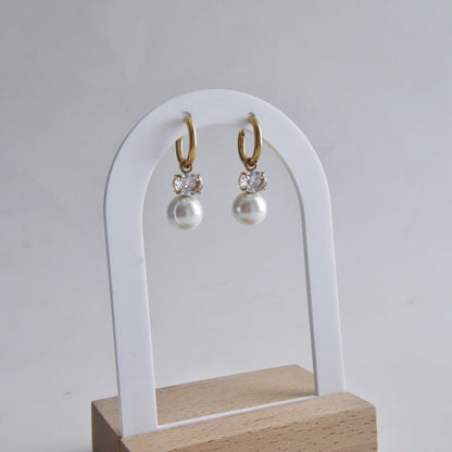 Lilian CZ Pearl Hoop Earrings | Special Occasion Hoops
