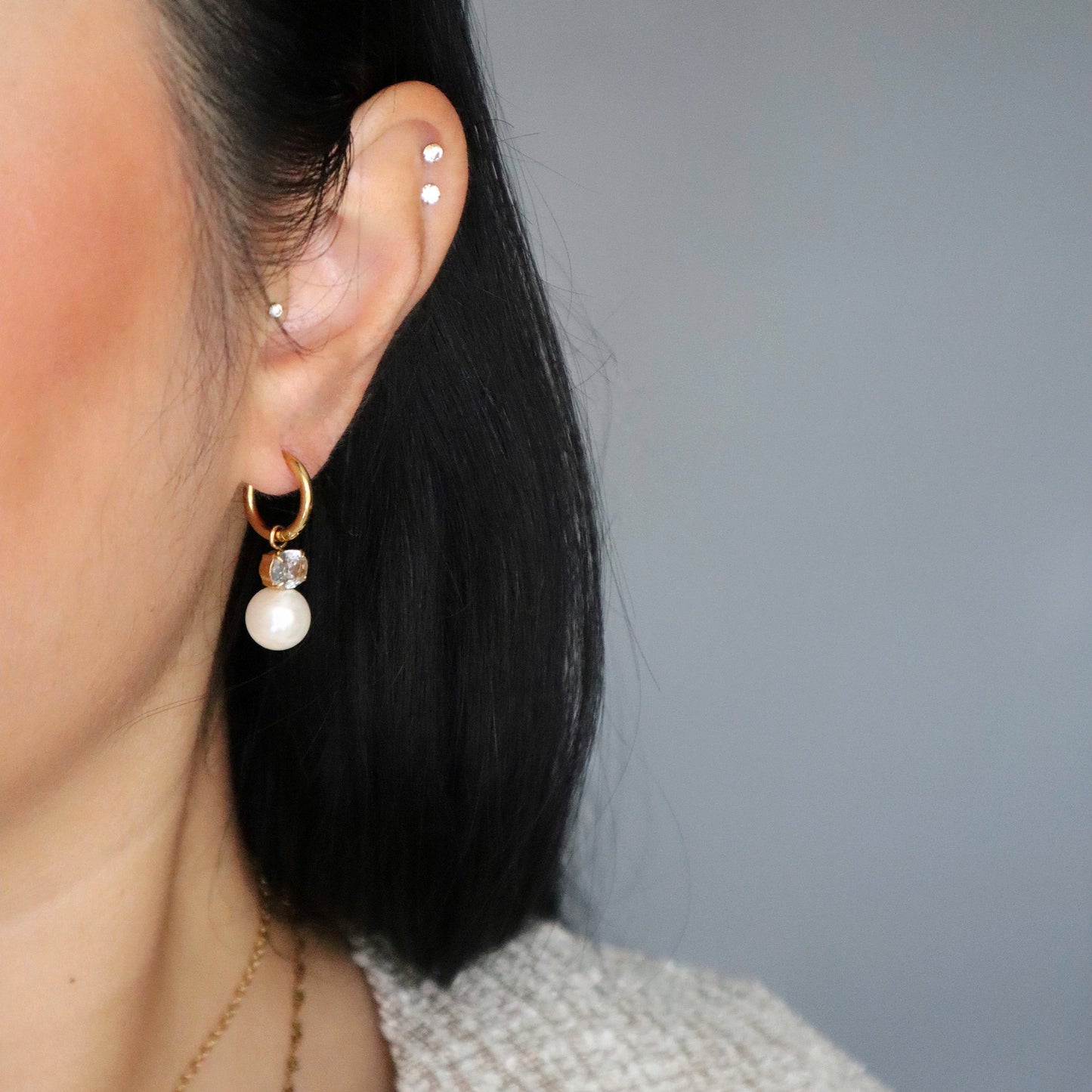 Lilian CZ Pearl Hoop Earrings | Special Occasion Hoops