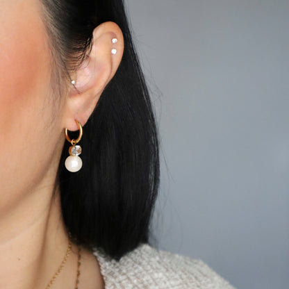 Lilian CZ Pearl Hoop Earrings | Special Occasion Hoops