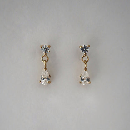 Dainty Two Stone Drop Earrings