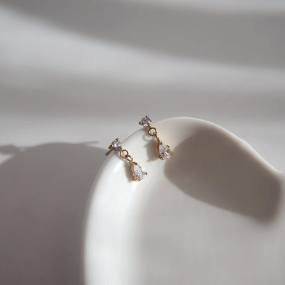 Dainty Two Stone Drop Earrings