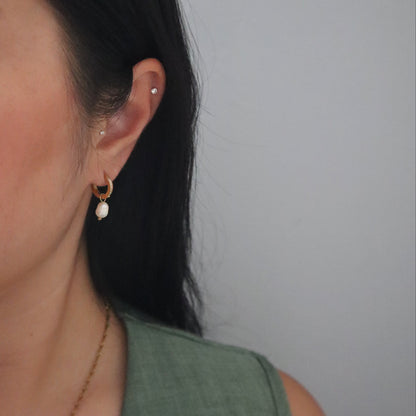 CZ Huggies with Pearl Drop
