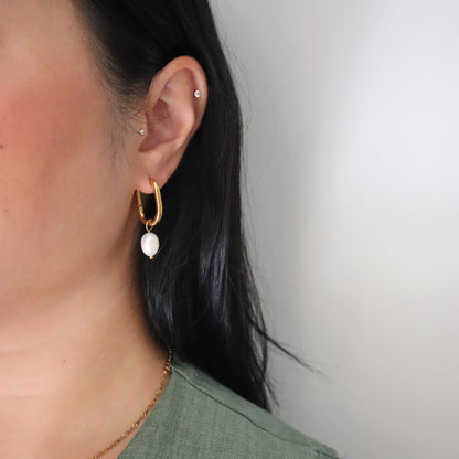 Grace Hoops | Oval Hoops with Pearl Drop