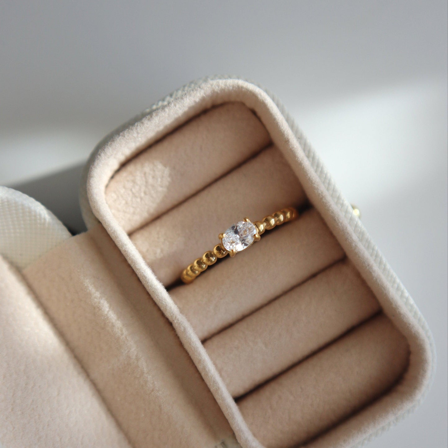 Oval CZ Beaded Ring | Dainty Everyday Ring