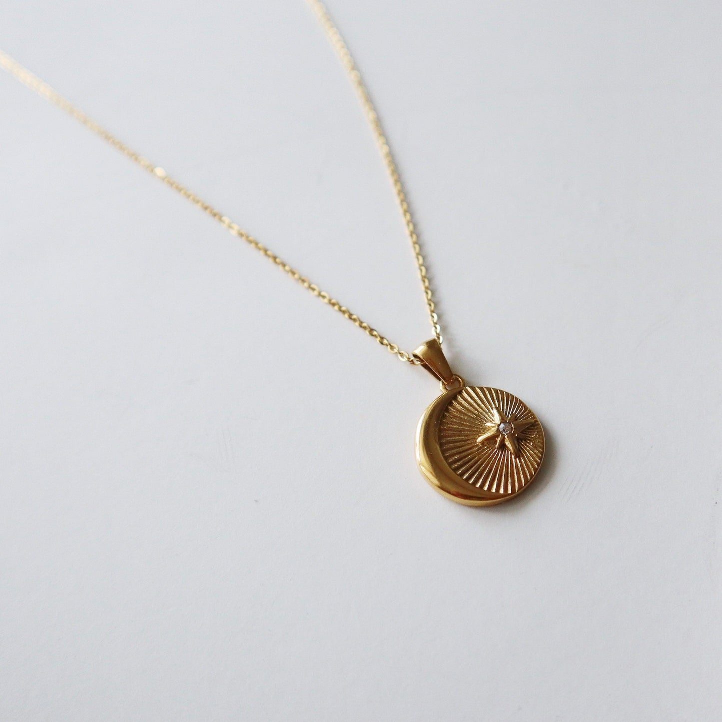 Vintage Moon and Star Necklace | Pendant Necklace - JESSA JEWELRY | GOLD JEWELRY; dainty, affordable gold everyday jewelry. Tarnish free, water-resistant, hypoallergenic. Jewelry for everyday wear