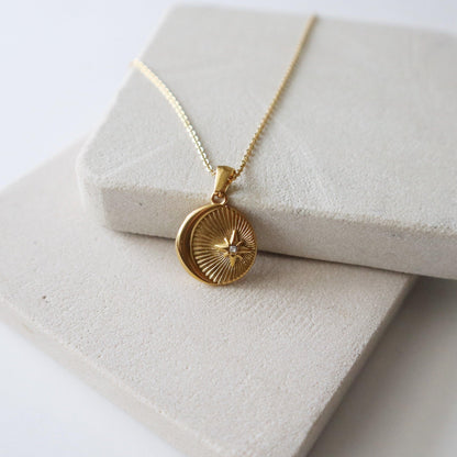 Vintage Moon and Star Necklace | Pendant Necklace - JESSA JEWELRY | GOLD JEWELRY; dainty, affordable gold everyday jewelry. Tarnish free, water-resistant, hypoallergenic. Jewelry for everyday wear