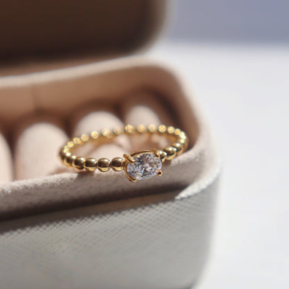 Oval CZ Beaded Ring | Dainty Everyday Ring