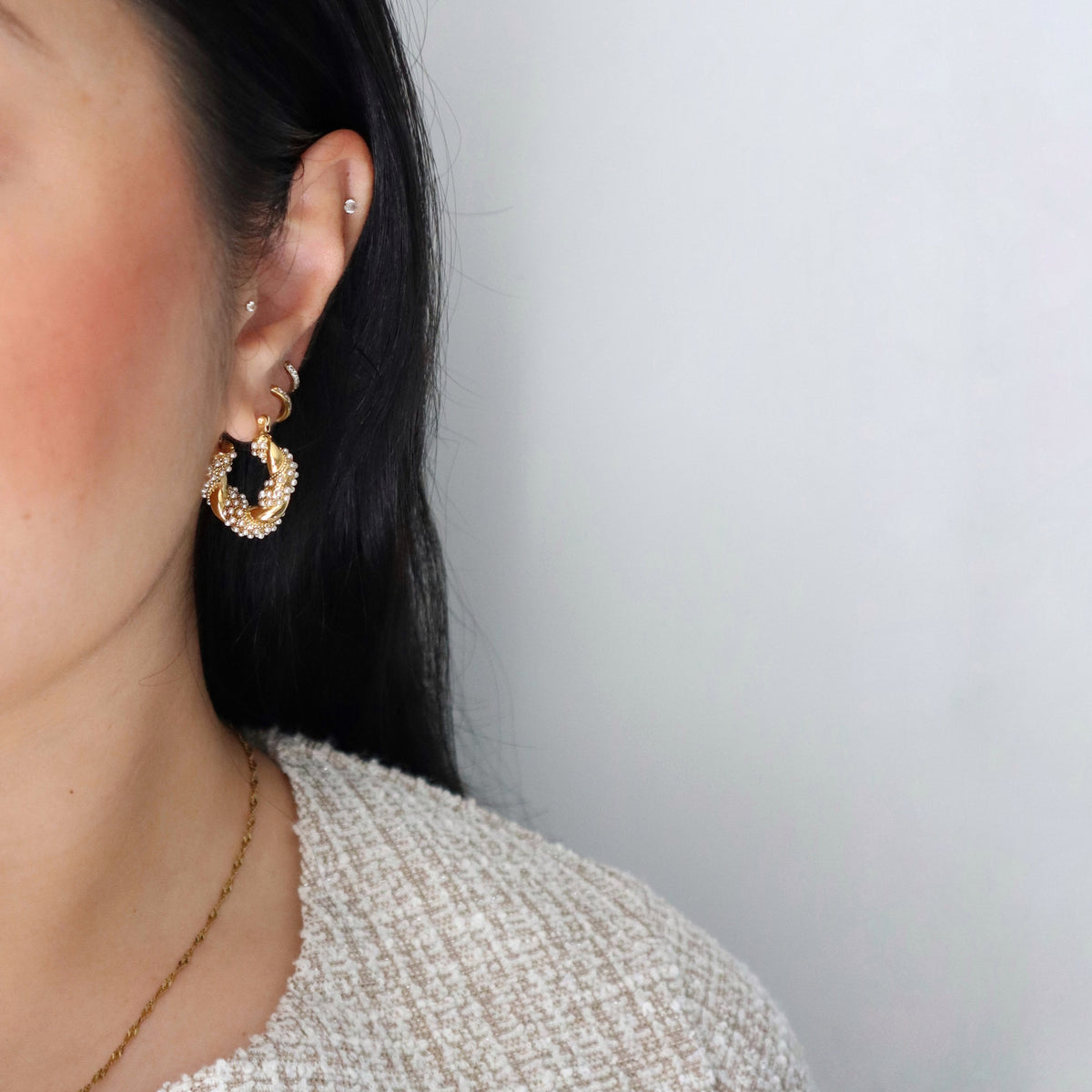 Nolita Hoops | Pearl Gold Twisted Hoops