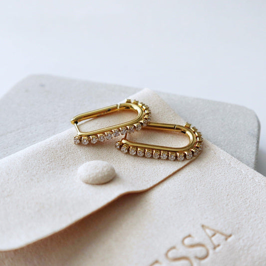 CZ Oval Hoops - JESSA JEWELRY | GOLD JEWELRY; dainty, affordable gold everyday jewelry. Tarnish free, water-resistant, hypoallergenic. Jewelry for everyday wear