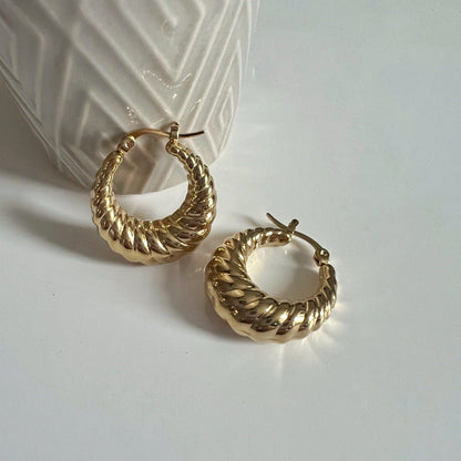 Harper Hoops | Chunky Croissant Hoops - JESSA JEWELRY | GOLD JEWELRY; dainty, affordable gold everyday jewelry. Tarnish free, water-resistant, hypoallergenic. Jewelry for everyday wear