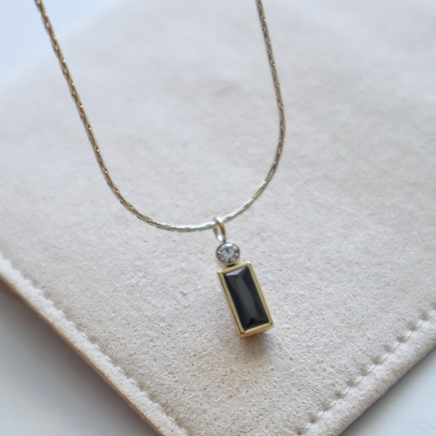 Claire Necklace | Black Gem Pendant Necklace - JESSA JEWELRY | GOLD JEWELRY; dainty, affordable gold everyday jewelry. Tarnish free, water-resistant, hypoallergenic. Jewelry for everyday wear