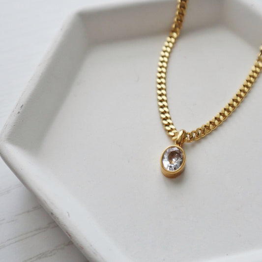 Oval CZ Chain Necklace - JESSA JEWELRY | GOLD JEWELRY; dainty, affordable gold everyday jewelry. Tarnish free, water-resistant, hypoallergenic. Jewelry for everyday wear