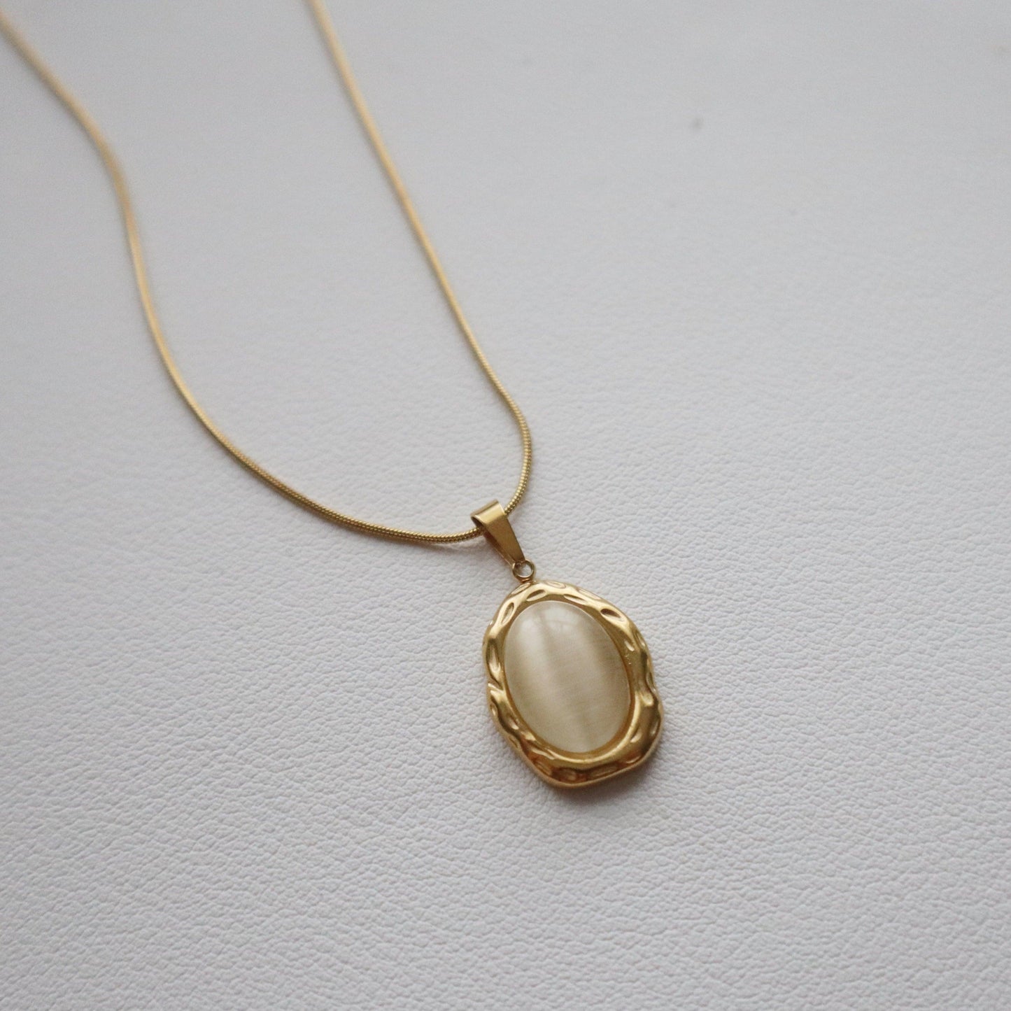 Cat Eye Opal Necklace | Pendant Necklace - JESSA JEWELRY | GOLD JEWELRY; dainty, affordable gold everyday jewelry. Tarnish free, water-resistant, hypoallergenic. Jewelry for everyday wear