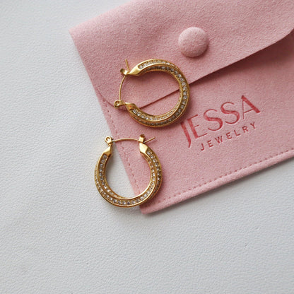 Ellie Hoops | CZ Gold Hoops - JESSA JEWELRY | GOLD JEWELRY; dainty, affordable gold everyday jewelry. Tarnish free, water-resistant, hypoallergenic. Jewelry for everyday wear