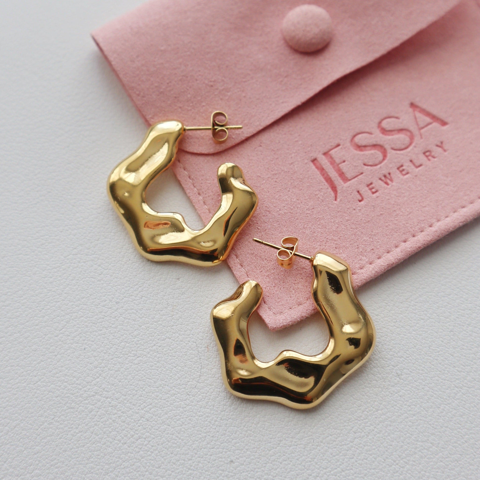 River Hoops | Statement Gold Hoops - JESSA JEWELRY | GOLD JEWELRY; dainty, affordable gold everyday jewelry. Tarnish free, water-resistant, hypoallergenic. Jewelry for everyday wear