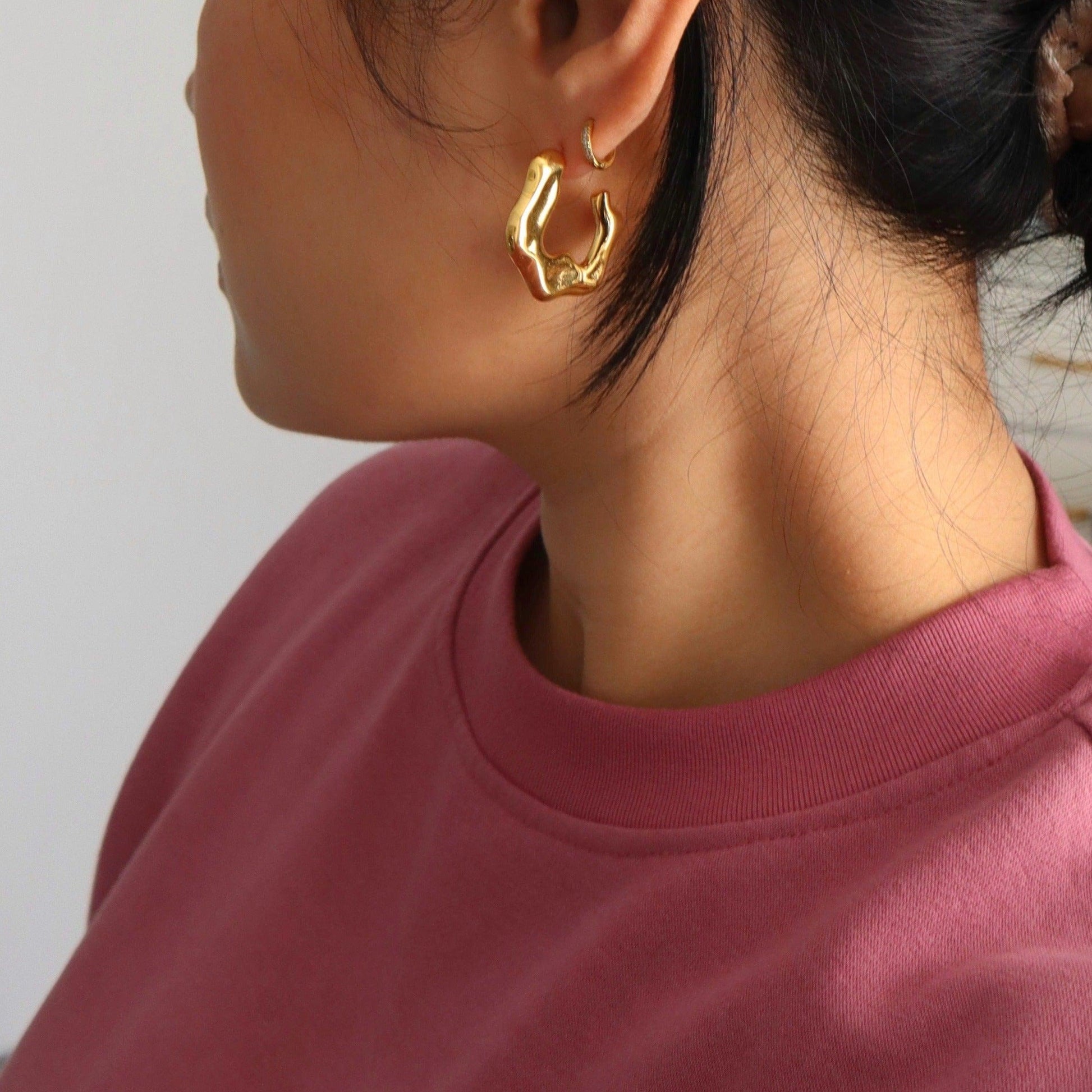 River Hoops | Statement Gold Hoops - JESSA JEWELRY | GOLD JEWELRY; dainty, affordable gold everyday jewelry. Tarnish free, water-resistant, hypoallergenic. Jewelry for everyday wear