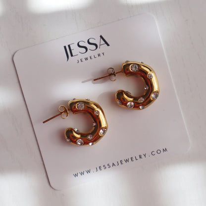 Dazzle Hoops | CZ Chunky Hoops - JESSA JEWELRY | GOLD JEWELRY; dainty, affordable gold everyday jewelry. Tarnish free, water-resistant, hypoallergenic. Jewelry for everyday wear