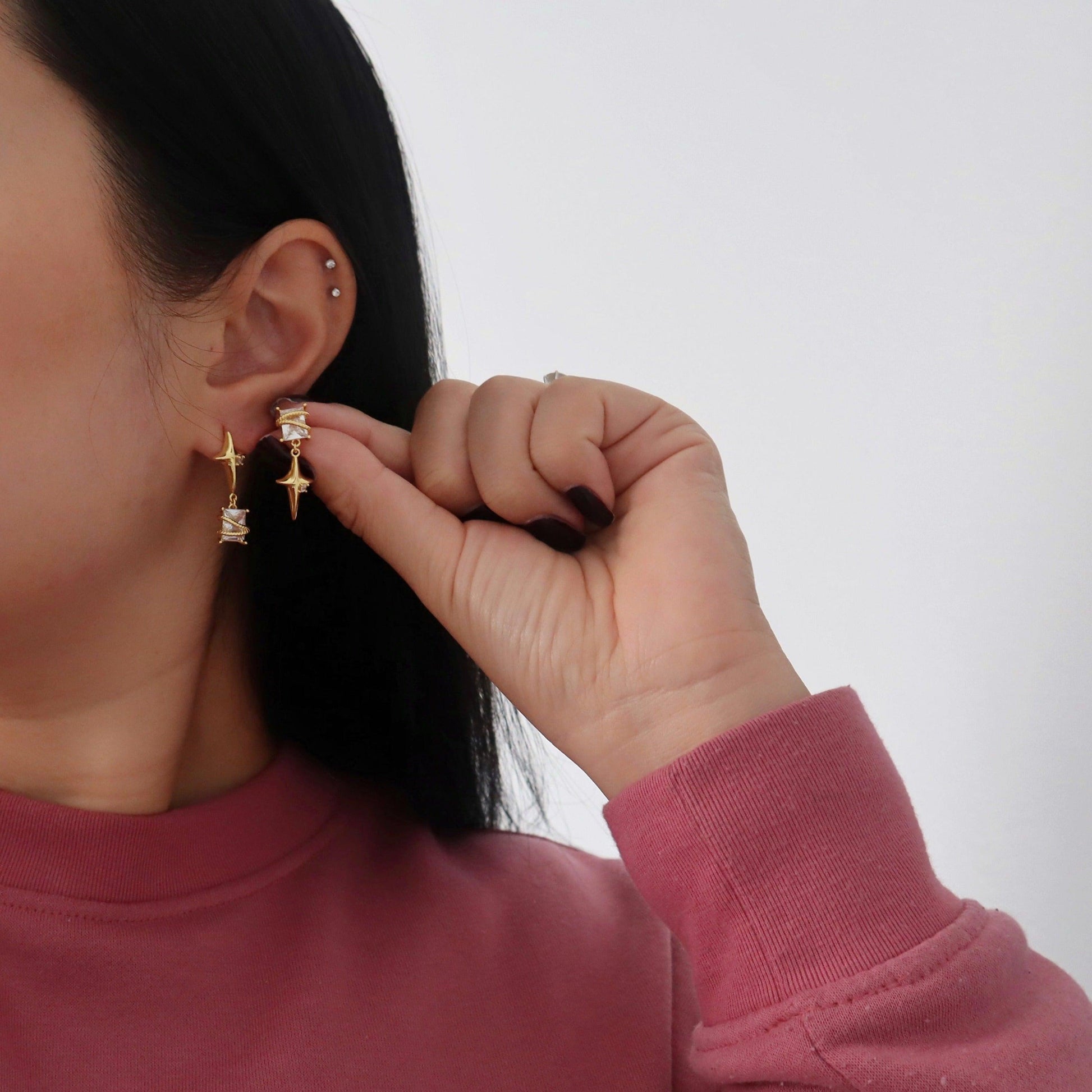 Starlight Dangle Earrings | Zircon Statement Earrings - JESSA JEWELRY | GOLD JEWELRY; dainty, affordable gold everyday jewelry. Tarnish free, water-resistant, hypoallergenic. Jewelry for everyday wear