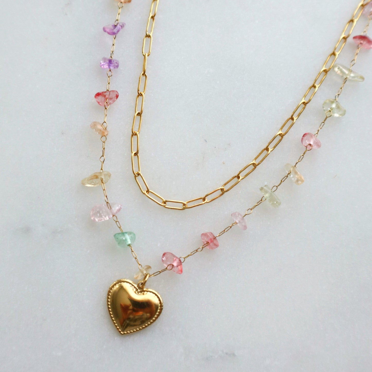 Holly Double Chain Necklace | Beaded & Paperclip Chain