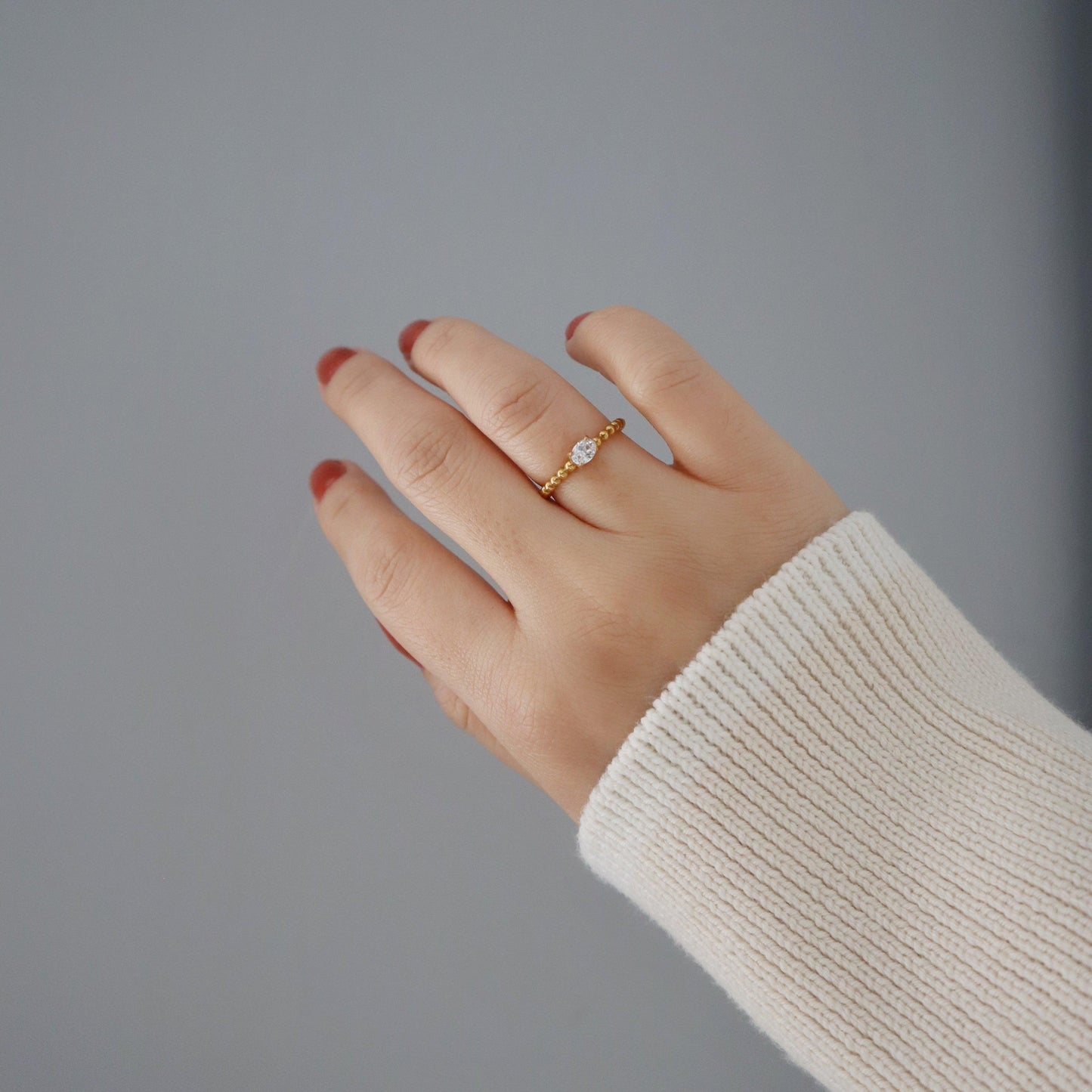 Oval CZ Beaded Ring | Dainty Everyday Ring