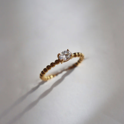 Oval CZ Beaded Ring | Dainty Everyday Ring