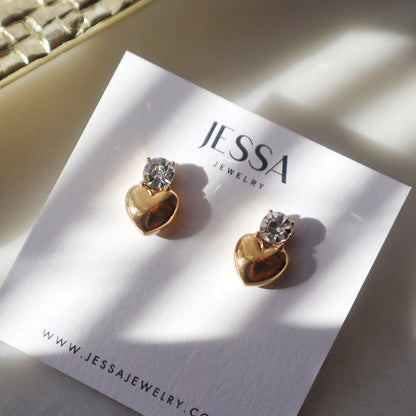 Cora Heart Studs | CZ Heart Earrings - JESSA JEWELRY | GOLD JEWELRY; dainty, affordable gold everyday jewelry. Tarnish free, water-resistant, hypoallergenic. Jewelry for everyday wear