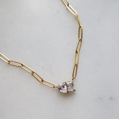 Toi et Moi Paperclip Necklace - JESSA JEWELRY | GOLD JEWELRY; dainty, affordable gold everyday jewelry. Tarnish free, water-resistant, hypoallergenic. Jewelry for everyday wear