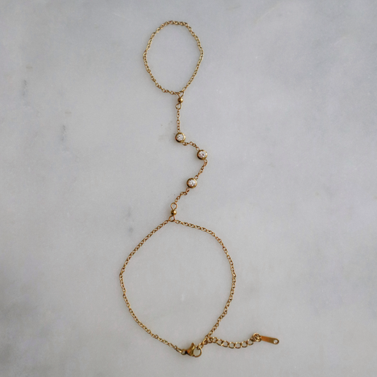 CZ Hand Chain Bracelet | Dainty Ring and Bracelet Chain