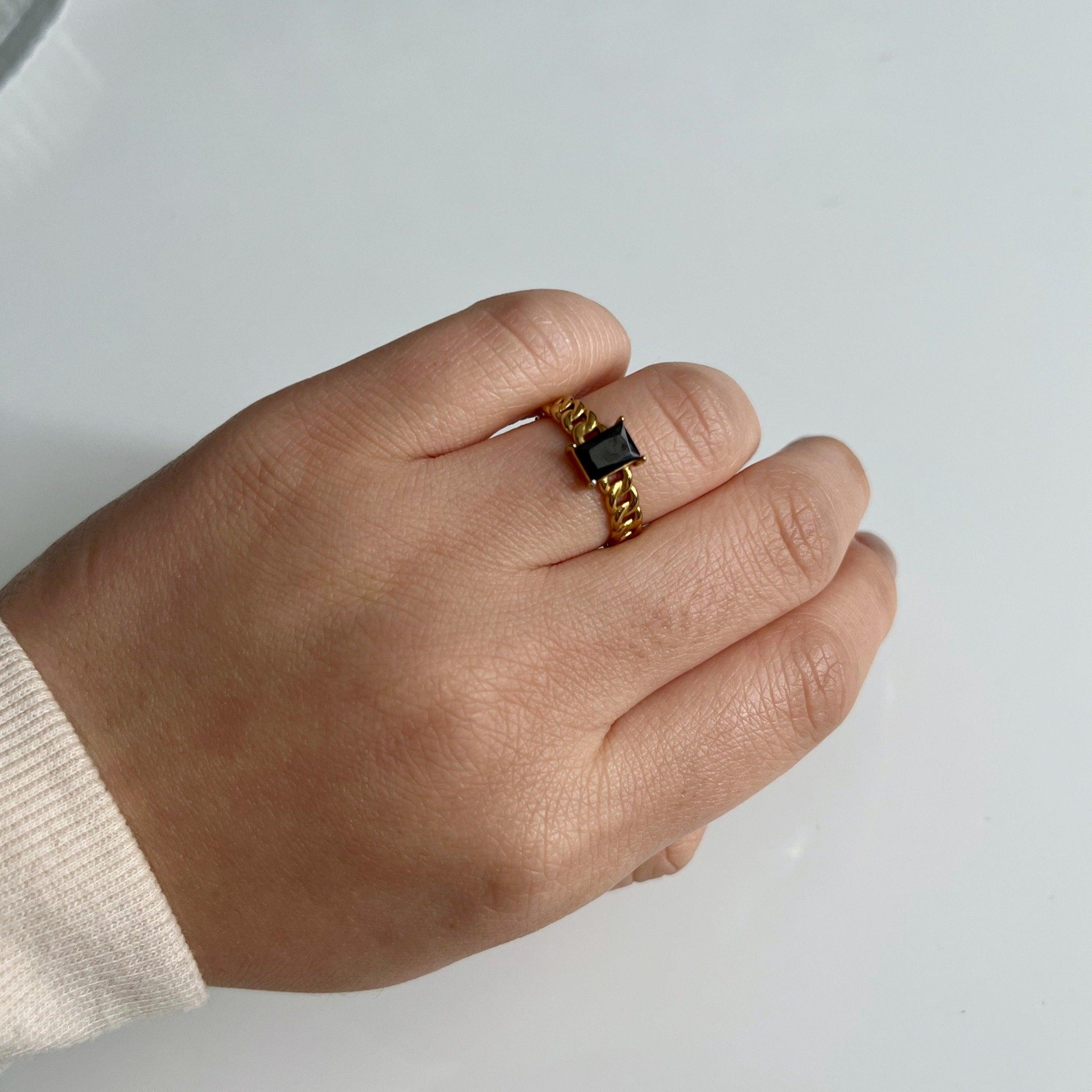 Juniper Ring - Black | Gem Stacking Ring - JESSA JEWELRY | GOLD JEWELRY; dainty, affordable gold everyday jewelry. Tarnish free, water-resistant, hypoallergenic. Jewelry for everyday wear