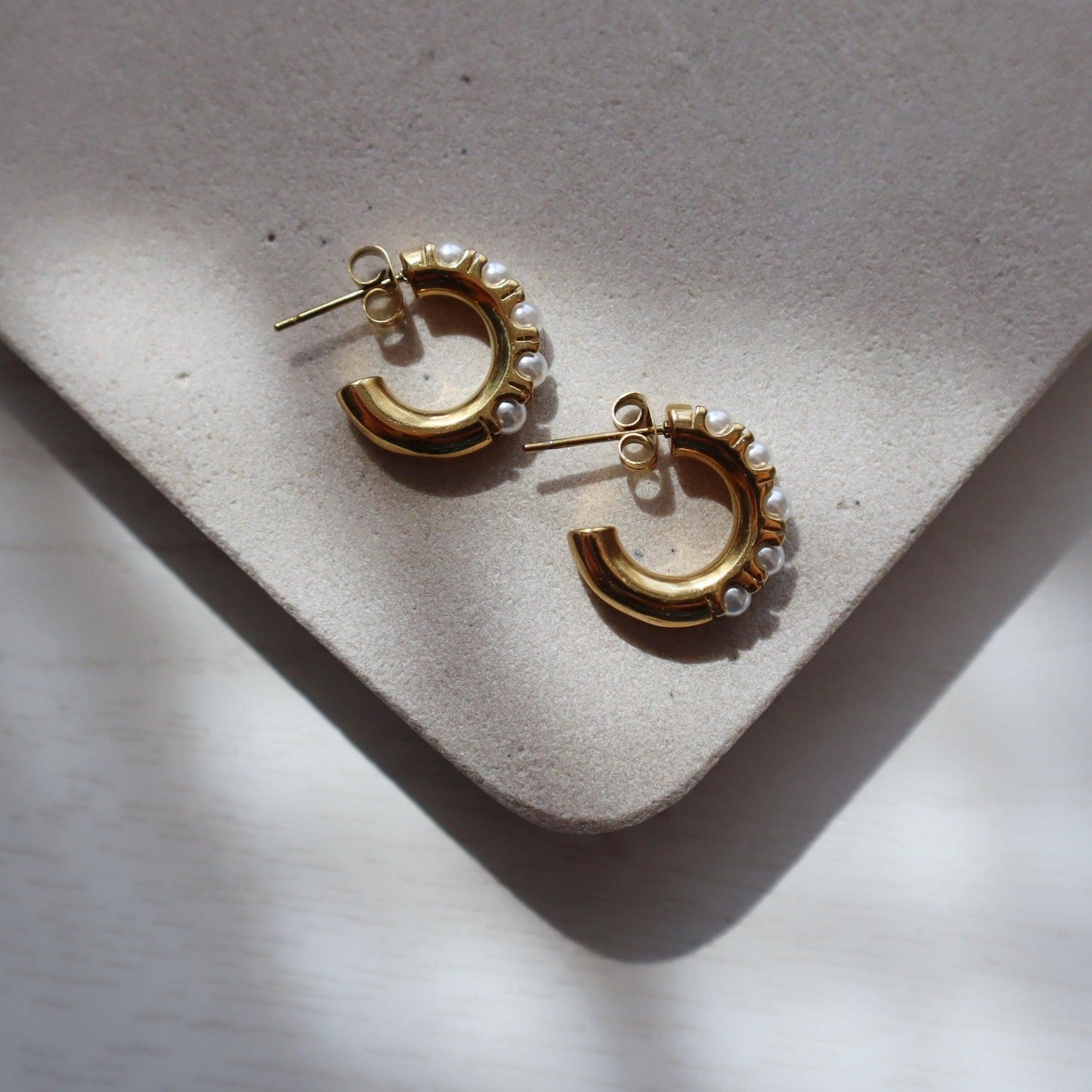 Nori Hoops | Pearl Hoop Earrings - JESSA JEWELRY | GOLD JEWELRY; dainty, affordable gold everyday jewelry. Tarnish free, water-resistant, hypoallergenic. Jewelry for everyday wear