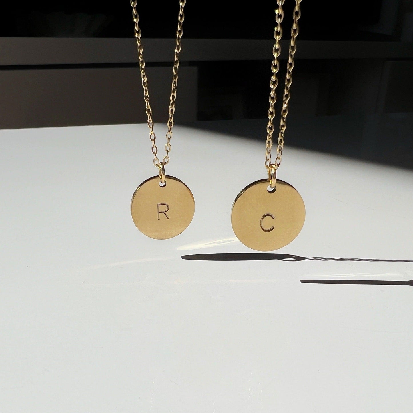 Hand Stamped Initial Disc Necklace - JESSA JEWELRY | GOLD JEWELRY; dainty, affordable gold everyday jewelry. Tarnish free, water-resistant, hypoallergenic. Jewelry for everyday wear